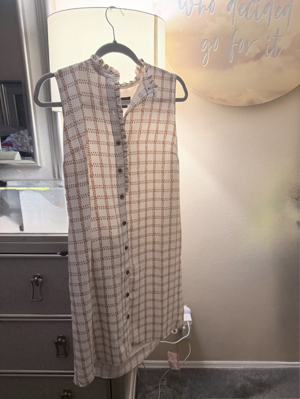 Ann Taylor Cream Dress with Tan Geometric Print